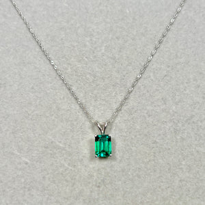 1.04–2.11 Ct | 8x6mm AAA Emerald Cut Lab Emerald Pendant | 14K White Gold Singapore Chain | May Birthstone Jewelry Gift