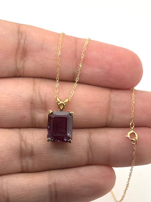 Lab Alexandrite Scroll Pendant 14K Yellow Gold | 5.07 Ct AAA Emerald Cut Lab Created Alexandrite Solitaire Necklace Gift for Her