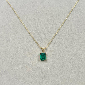 Handcrafted 8x6 mm AAA Russian Lab Emerald Solitaire Pendant in 14K Yellow Gold 1.20–1.75 Cts Womens Jewelry