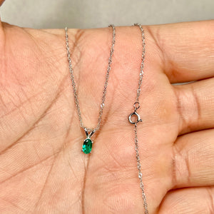 Radiant Oval Lab Emerald Pendant 0.18–0.26 Cts 14K White Gold Womens Necklace AAA Green Gemstone