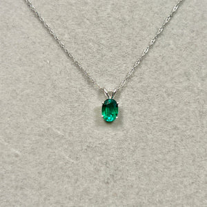 Understated oval emerald necklace women 0.68–0.75 Cts 14K white gold Modern Heirloom prong-set solitaire