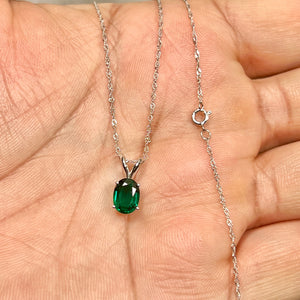 Lab Created Emerald Pendant AAA 8x6mm Oval 1.06–1.21 CT | 14K White Gold Solitaire | 18 Inch Chain