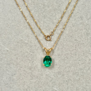 Lab Created Emerald Solitaire Pendant 8x6mm 0.98–1.28 Ct | 14K Yellow Gold Oval Emerald Necklace | AAA Green Emerald Pendant