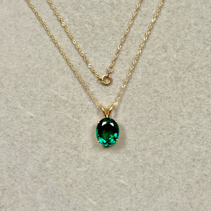 2.62–3.65 Cts AAA Oval Lab Created Emerald Solitaire Pendant 11x9 mm 14K Yellow Gold – 18” Singapore Chain