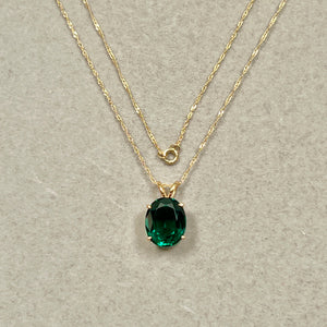 4.00–4.94 Cts AAA Oval Lab Created Emerald Solitaire Pendant 12x10 mm 14K Yellow Gold – 18” Singapore Chain