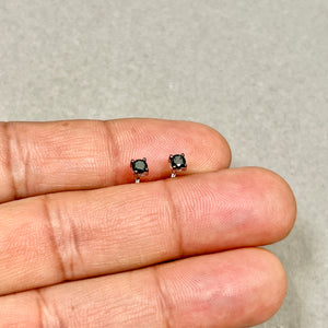 Black Diamond Stud Earrings 0.25 CT | Round Natural Black Diamonds | A Quality | Silver Screw Back Studs