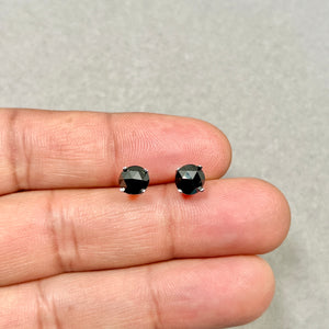 2.00 Cts EGL USA Certified AA Round Rose Cut Black Diamond Stud Earrings 5.73–5.95 mm 14K White Gold