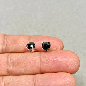 2.00 Cts EGL USA Certified AA Round Rose Cut Black Diamond Stud Earrings 5.73–5.95 mm 14K White Gold