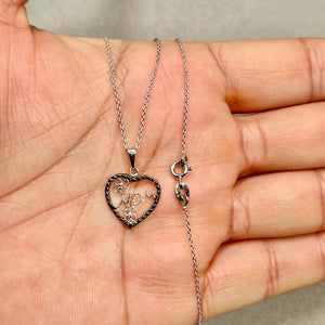 Black Diamond Accent Mom Heart Pendant in Silver with Black Rhodium – 18” Cable Chain