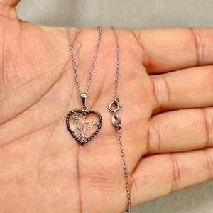 Black Diamond Accent Mom Heart Pendant in Silver with Black Rhodium – 18” Cable Chain