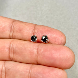 1.50 Cts AA Round Rose Cut Black Diamond Stud Earrings 5.34–6.01 mm 14K White Gold