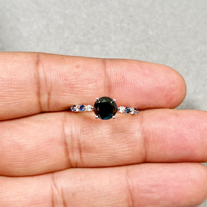 Black Diamond Ring in 14K White Gold with Blue Sapphire and White Diamond Accents