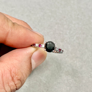 Black Diamond Ruby Ring 2.00 CT | Natural Black & White Diamonds | Ruby Accent Ring | 14K White Gold Statement Ring size 7