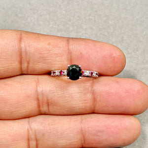 Black diamond ruby ring in 14K white gold luxury design