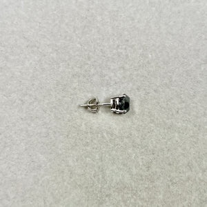 Anchored 2.09 CTS Platinum black diamond mens stud with AA round brilliance and Sculptural prong form