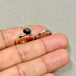 Black diamond engagement and wedding ring set sterling silver