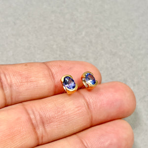 Tanzanite Stud Earrings 1.50 Ct | 14K Yellow Gold Oval Tanzanite Earrings 7x5mm | AA Quality Blue Violet Studs