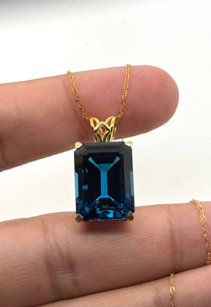 Size reference 18x13mm emerald cut topaz pendant showing scale fine gemstone necklace detail