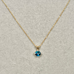 London Blue Topaz Solitaire Pendant 1.05–1.40 Ct | 14K Yellow Gold Cushion Cut Topaz Necklace | AAA Blue Topaz Pendant