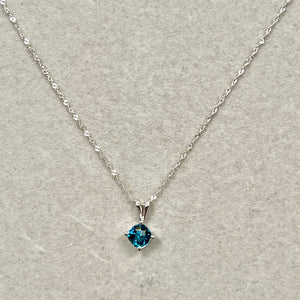 London Blue Topaz Solitaire Pendant 1.05–1.40 Ct | 14K White Gold Cushion Cut Topaz Necklace | AAA Blue Topaz Pendant
