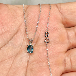 London Blue Topaz Scroll Pendant 0.81 Ct | 18K White Gold Oval Topaz Necklace | AAA Dark Blue Topaz Pendant with Chain