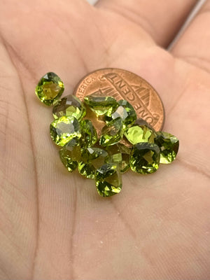 Natural AAA Peridot 6mm Cushion Cut Gemstones | Lot of 14 Pieces | 14–15 Total Carats | Loose Green Gemstones | Closeout Sale