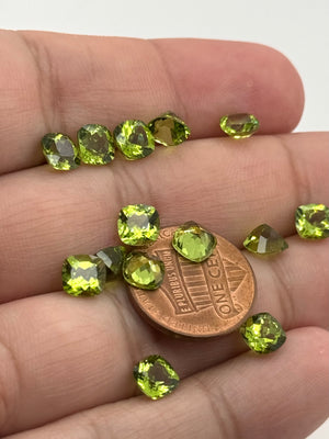 Natural AAA Peridot 6mm Cushion Cut Gemstones | Lot of 14 Pieces | 14–15 Total Carats | Loose Green Gemstones | Closeout Sale