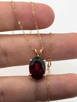 14x10mm Garnet Pendant | 14K Yellow Gold Oval Solitaire Necklace — January Birthstone Jewelry