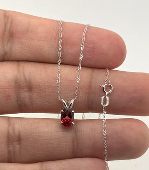 7x5mm Garnet Pendant | Platinum Oval Solitaire Necklace — January Birthstone Jewelry