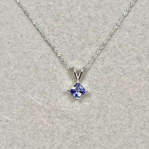 5mm Princess Cut Tanzanite Pendant 0.65 Ct | AA Tanzanite Solitaire Necklace in 14K White Gold | December Birthstone
