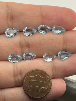9x6mm AAA pear aquamarine-look loose gemstone, flat low-profile shine, eye-clean clarity, elegant aqua blue jewelry-grade gem