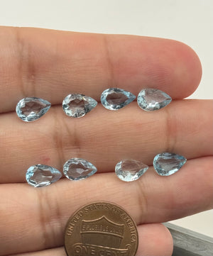 9×6mm AAA Pear Aquamarine Loose Gem Parcel | 8 pcs | 7.28 CT Total | Low-Profile Flat Look for Pendant, Ring, Jewelry Making Closeout