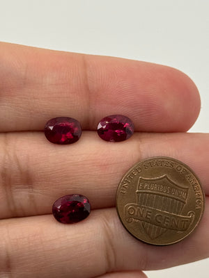 Red Rubellite Tourmaline 8×6mm Oval Cut | 3 pcs Closeout Parcel | 4.39 CT Total | AA Quality Loose Gem for Rings, Pendant, Jewelry Making