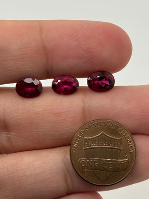 8×6mm oval cut red rubellite tourmaline loose gemstones, 3-piece parcel 4.39ct total, vivid red-pink brilliance for fine jewelry making closeout lot