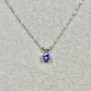 5 mm AA Round Tanzanite Solitaire Pendant 0.49 Cts 18K White Gold – 18” Singapore Chain