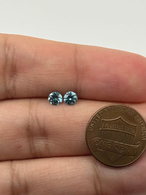 Natural Blue Zircon Round Pair 0.82 CT Total (1 Pair) | 4.3mm Calibrated Size, Brilliant Luster | Loose Gemstone for Stud Earrings