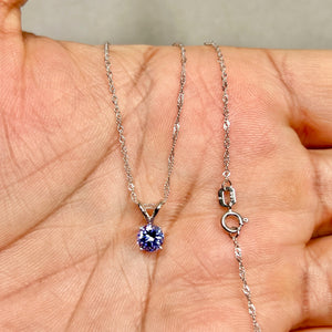 5 mm AA Round Tanzanite Solitaire Pendant 0.49 Cts 18K White Gold – 18” Singapore Chain