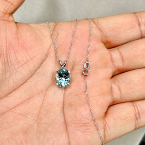 2.75–3.25 Cts AAA Oval Aquamarine Scroll Solitaire Pendant 11x9 mm Platinum – 18” White Gold Chain