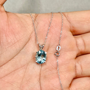 2.75–3.25 Cts AAA Oval Aquamarine Scroll Solitaire Pendant 11x9 mm Platinum – 18” White Gold Chain