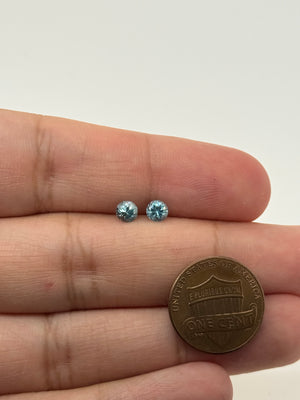 Matched 4.4mm round blue zircon gemstone pair, 1.02ct total, natural sky blue fire sparkle for fine jewelry making.