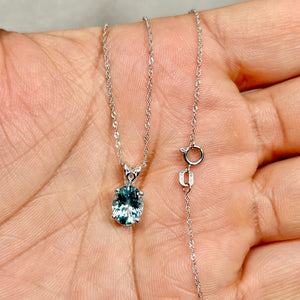 1.75 Cts AAA Oval Aquamarine Solitaire Scroll Pendant 9x7 mm Platinum – 18” White Gold Chain