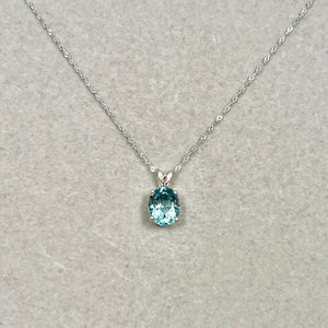 AAA Oval Aquamarine Solitaire Scroll Pendant 10x8 mm Platinum – 18” White Gold Chain