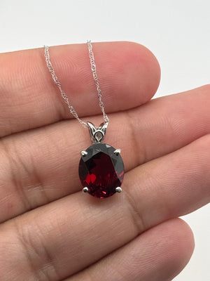 12x10mm Garnet Pendant | Platinum Oval Scroll Solitaire Necklace — January Birthstone Jewelry