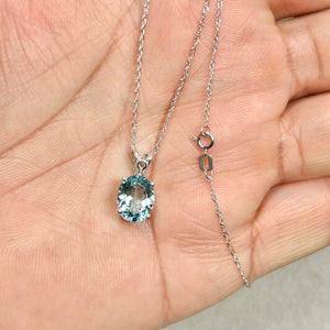AAA Oval Aquamarine Solitaire Scroll Pendant 10x8 mm Platinum – 18” White Gold Chain
