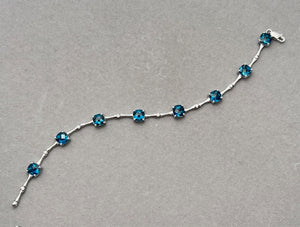 0.01 Ct Diamond & 7.12 Ct London Blue Topaz Bracelet – Cushion Cut Checkered Gemstones in 14K White Gold, 7 Inch Fine Jewelry