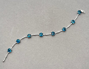 0.01 Ct Diamond & 7.12 Ct London Blue Topaz Bracelet – Cushion Cut Checkered Gemstones in 14K White Gold, 7 Inch Fine Jewelry