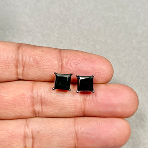 4.94 Cts GIA Certified AAA Princess Black Diamond Stud Earrings 14K White Blackened Gold – Screw Backs