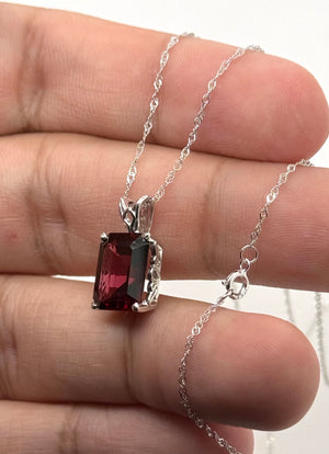 11x9mm Garnet Pendant | 14K White Gold Emerald Solitaire Necklace — January Birthstone Jewelry