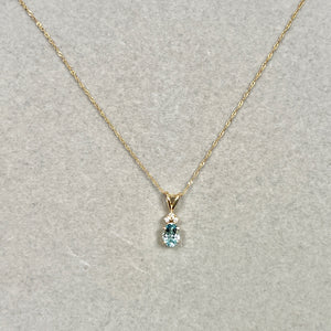 AAA Oval Aquamarine & Diamond Pendant 7x5mm | 0.54–0.80 Ct Aquamarine | 14K Yellow Gold Necklace
