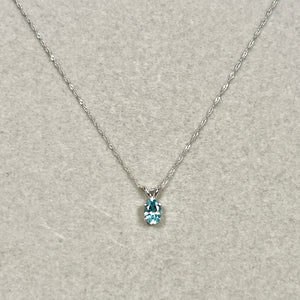 14k white gold aquamarine solitaire pendant with singapore chain